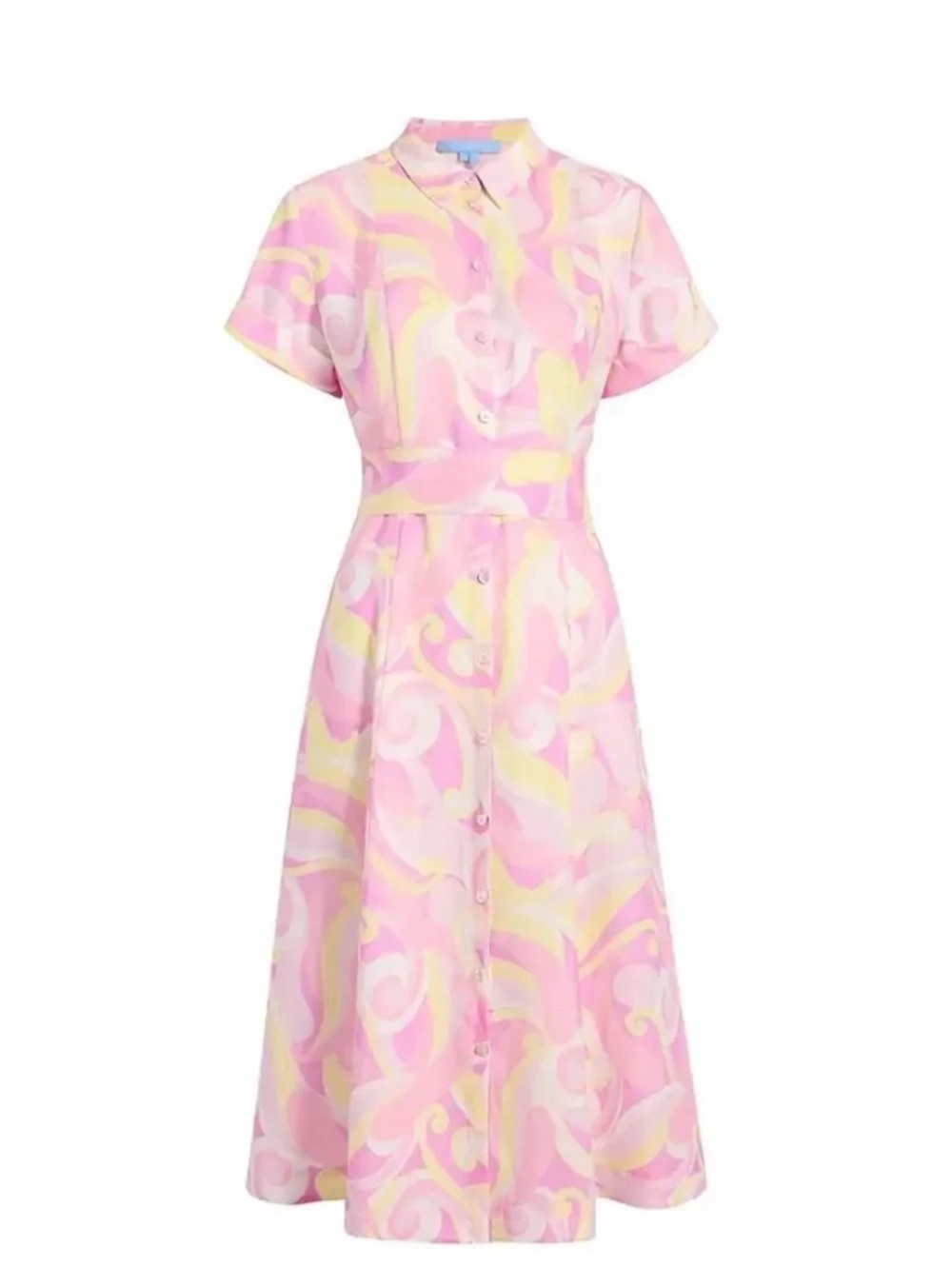 HILL HOUSE THE LILY CANDY PINK KALEIDOSCOPE TIE BUTTON DOWN LINEN DRESS SMALL